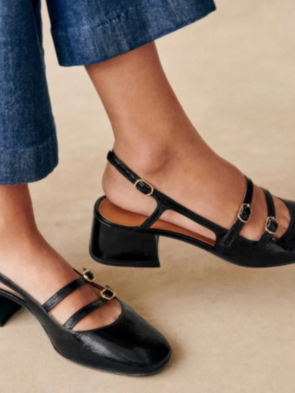 Sezane black patent mary jane slingbacks